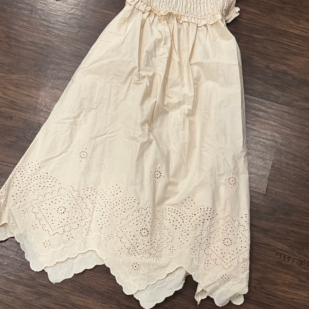 Cream Women’s Dress with Ruffled Sleeves - Picture 5 of 11
